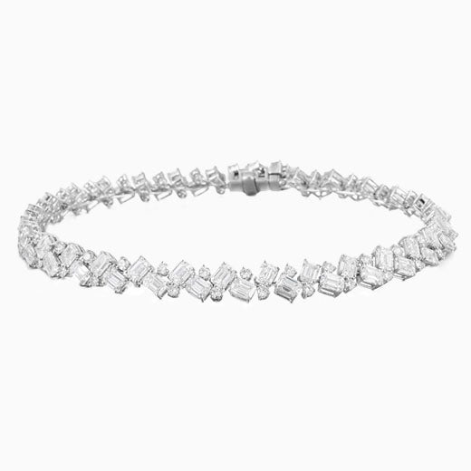 6.74 ct.tw Emerald and round cluster Lab Grown Diamond Tennis Bracelet 6-7.5 Inch in 14k White Gold