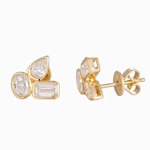 1.376 ctw Fancy cluster Lab Grown Diamonds Earstuds (Pair) in 14K Yellow Gold