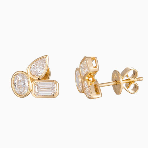 Fancy cluster Lab Grown Diamonds Earstuds (Pair) in 14KYellow Gold