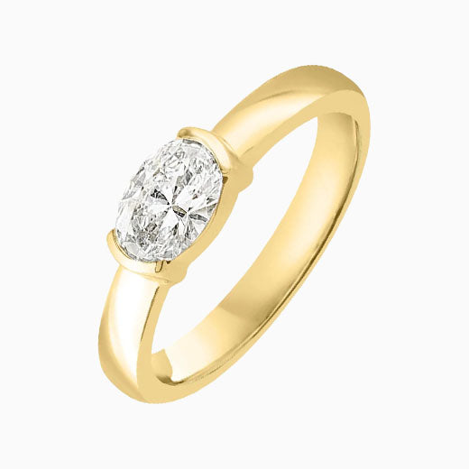 1ct Horizontal Oval Solitaire Lab Grown Diamond Engagement Ring in 14k Yellow Gold