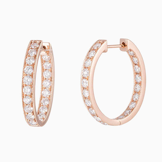 1.46 ctw Lab-Grown Diamond Channel Inside-Outside Hoop Earrings(Pair) in 14k Rose Gold