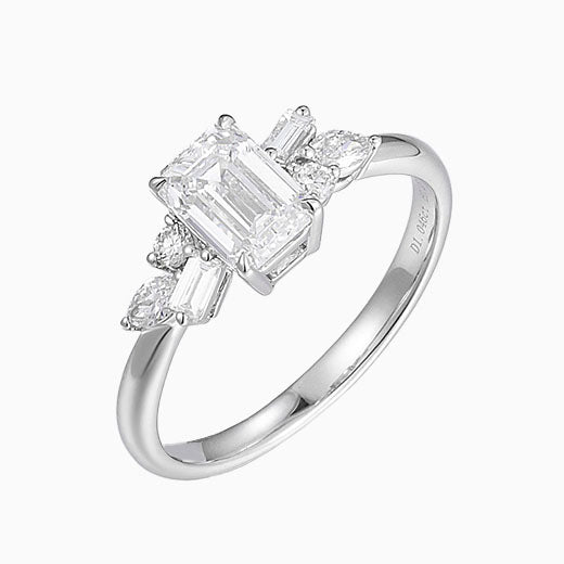 1 ct Nature-Inspired Emerald cluster Lab Grown Diamond Engagement Ring in 14k White Gold