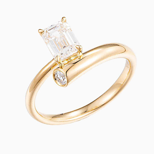 1ct One-of-a-kind Emerald Lab Grown Diamond Engagement Ring in 14K Yellow Gold