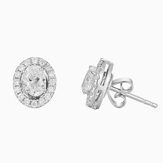 0.973ctw Oval Detachable Halo Lab Grown Diamond Earstuds (Pair) in 14k White Gold