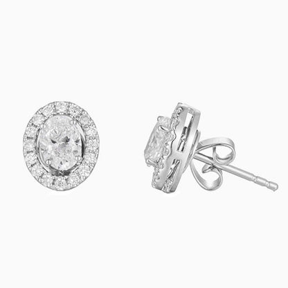 0.973ctw Oval Detachable Halo Lab Grown Diamond Earstuds (Pair) in 14k White Gold