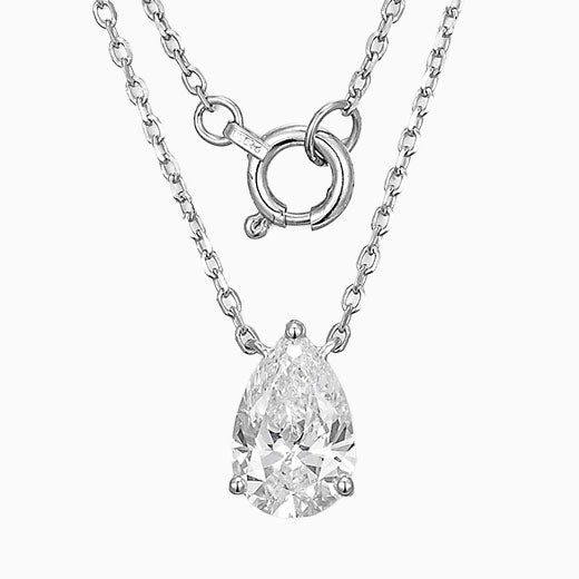 1 ct Teardrop Pear-cut Lab Grown Diamond Necklace 16-18 Inch in 14k White Gold