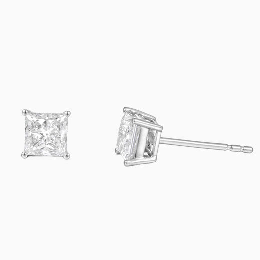 2 ctw Princess Cut 4 Prongs Lab Grown Diamond Earstuds (Pair) in White Gold