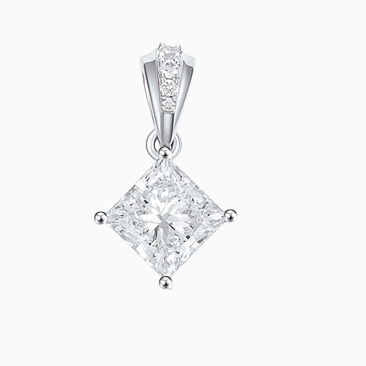 1ct Solitaire Princess Lab Grown Diamond Pendant Necklace in 14k White Gold
