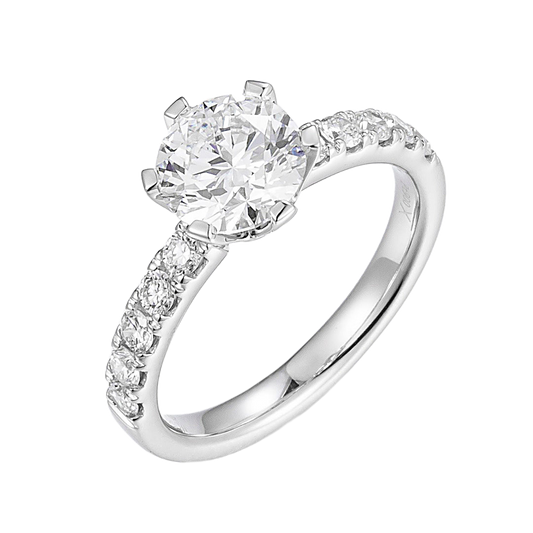 1ct Round 6 Prong Pave Lab Grown Diamond Engagement Ring in 14K White Gold