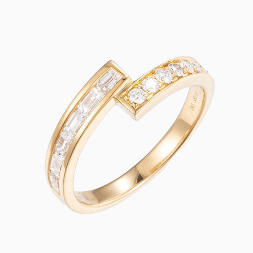 0.587ctw Round& Baguette Lab Grown Diamond Ring in 14k Yellow Gold
