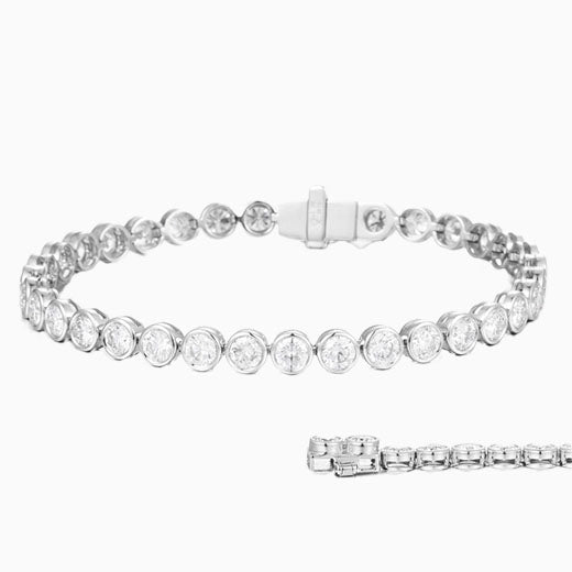 6.37 ct.tw vRound Bezel Lab Grown Diamond Tennis Bracelet 6-7.5 Inch in 14k White Gold