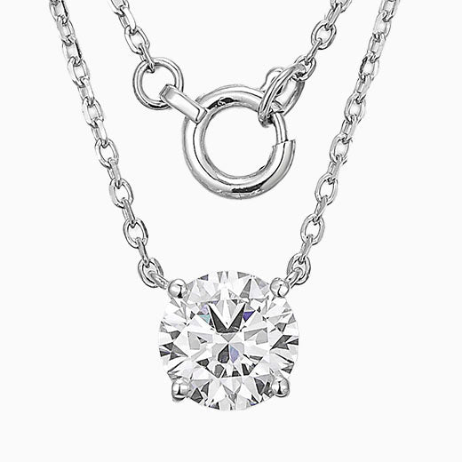 1 ct Round Solitaire 4 Prong Lab Grown Diamond Necklace 16-18 Inch in 14k White Gold