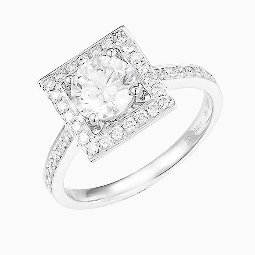 1 ct Round Lab Grown Diamond with Square Halo Ring in 14k White Gold