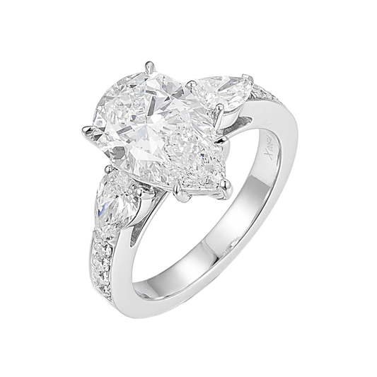 3ct Three stone Pear Lab Grown Diamond Ring in Platinum