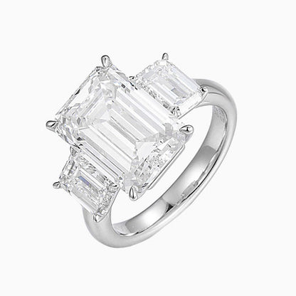 7ct Three Stone Emerald Lab Grown Diamond Engagement Ring in Platinum