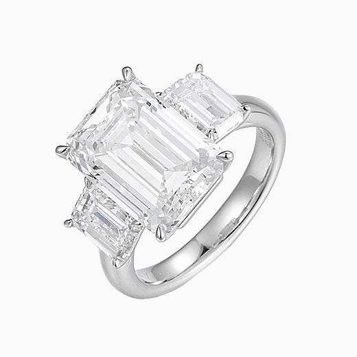 7ct Three Stone Emerald Lab Grown Diamond Engagement Ring in Platinum