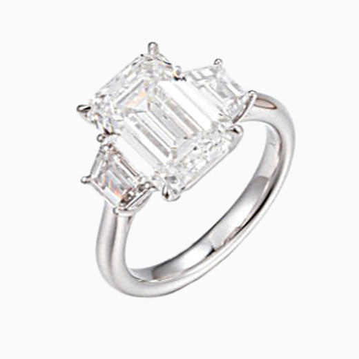 5ct Three Stone Emerald Trapezoid Sidestone Engagement Ring in Platinum