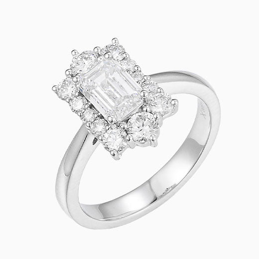 1ct Vintage Emerald Halo Lab Grown Diamond Engagement Ring in 14K White Gold