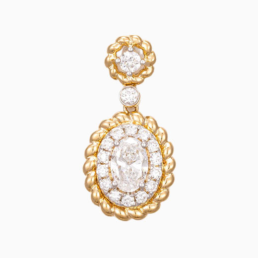 Vintage Oval Halo Lab Grown Diamond Pendant in 14k Yellow Gold