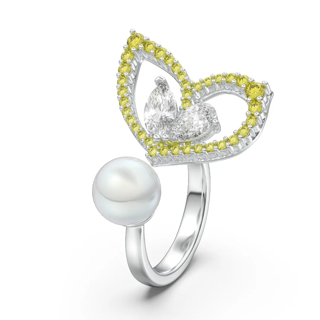 Yellow Half Butterfly Pearl Ring