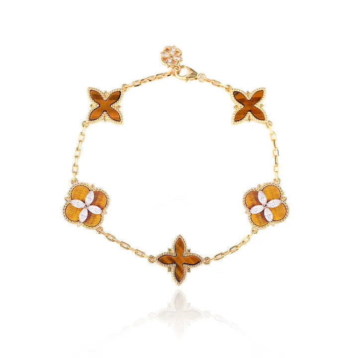 Clover and Star Tiger Eye Multi-Motif Bracelet