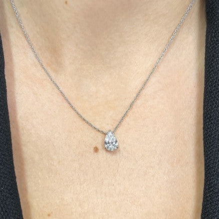 Teardrop Pear-cut solitaire Lab Grown Diamond Necklace 16-18 Inch in 14k white gold 1ctw 