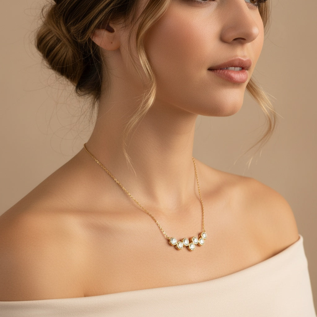1.277ctw Lucky 7 stone Bubble dance Lab Grown Diamond Bar Necklace 16-18 inches in 14K Gold