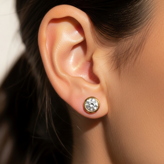 1ctw Bezel Round Cut Lab Grown Diamond Earstuds (Pair) in 14K Yellow Gold