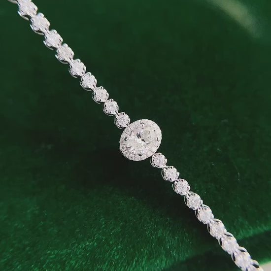 Oval Lab Grown Diamond Bracelet 6-7.5 Inch in 14k White Gold