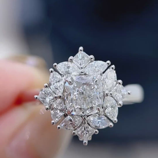 Cushion Convertible Lab Grown Diamond RING/NECKLACE in 14K White Gold