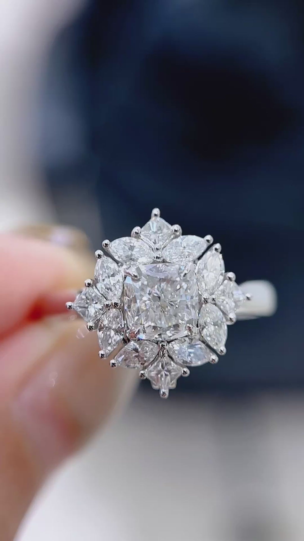 Cushion Convertible Lab Grown Diamond RING/NECKLACE in 14K White Gold