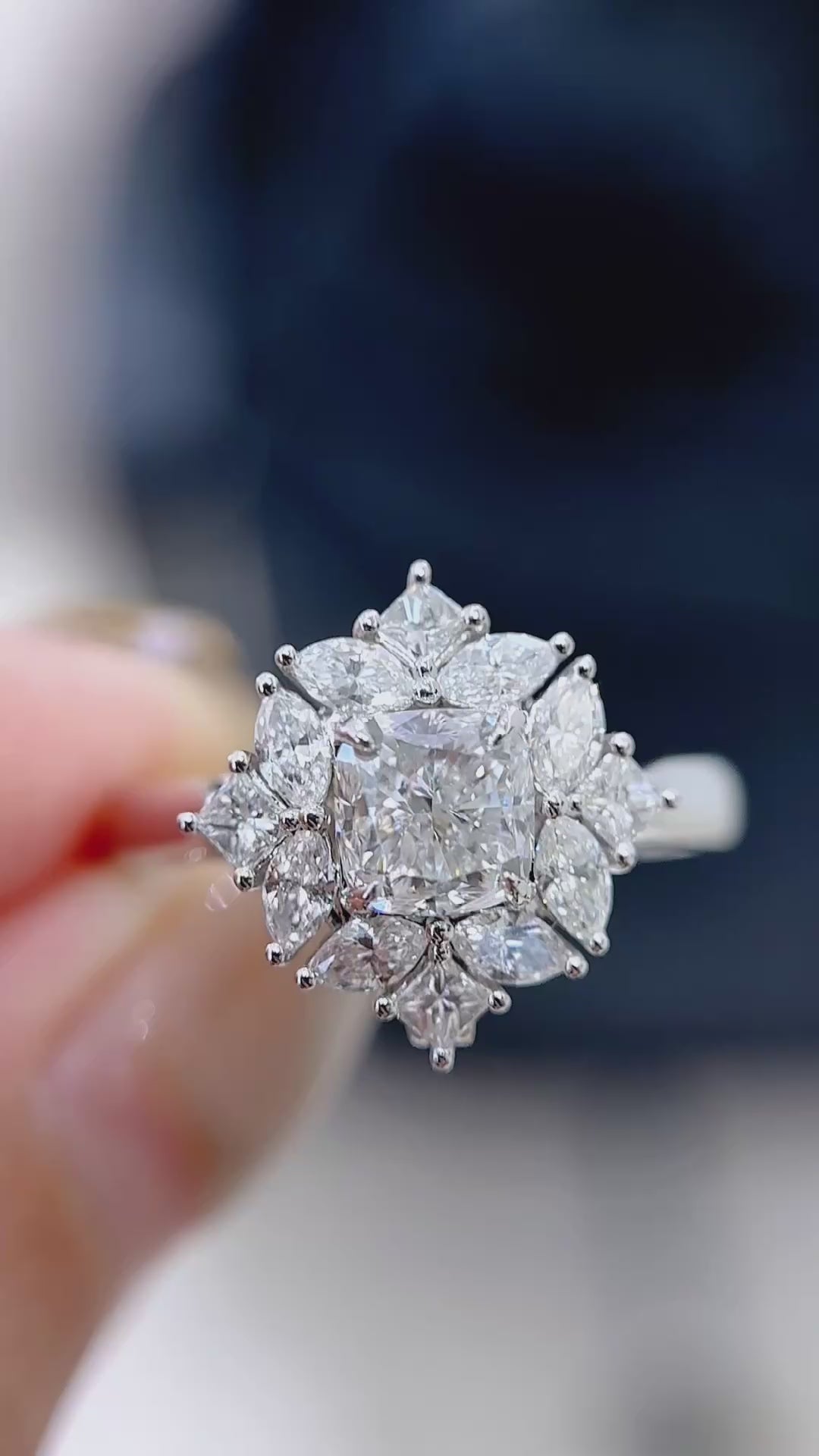 Cushion Convertible Lab Grown Diamond RING/NECKLACE in 14K White Gold