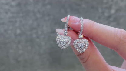 Sparkling Halo Heart Hoop Lab Grown Diamond Earrings(Pair)