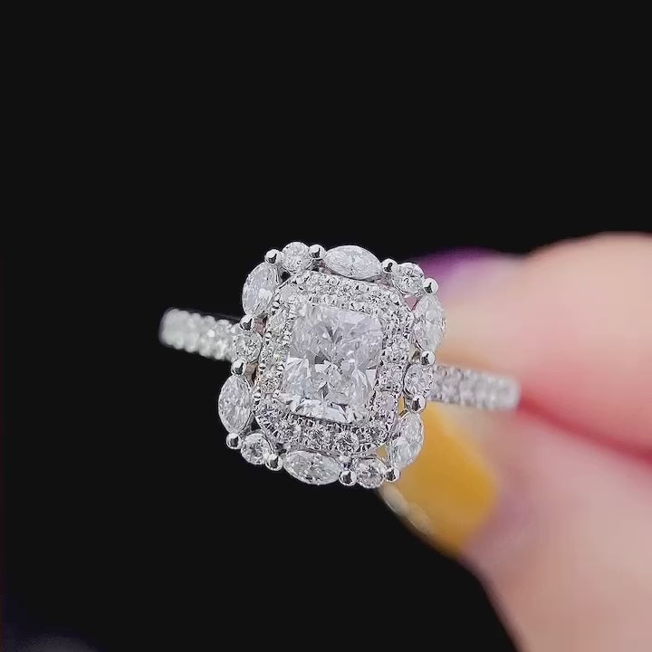 Double Halo Radiant Lab Grown Diamond Engagement Ring in 14k White Gold
