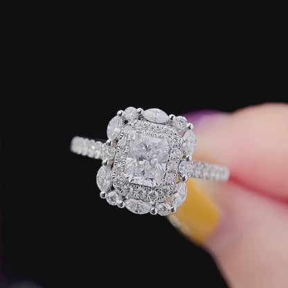 Double Halo Radiant Lab Grown Diamond Engagement Ring in 14k White Gold