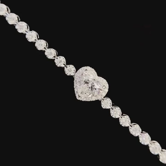 Heart Lab Grown Diamond Bracelet 6-7.5 Inch in 14k White Gold