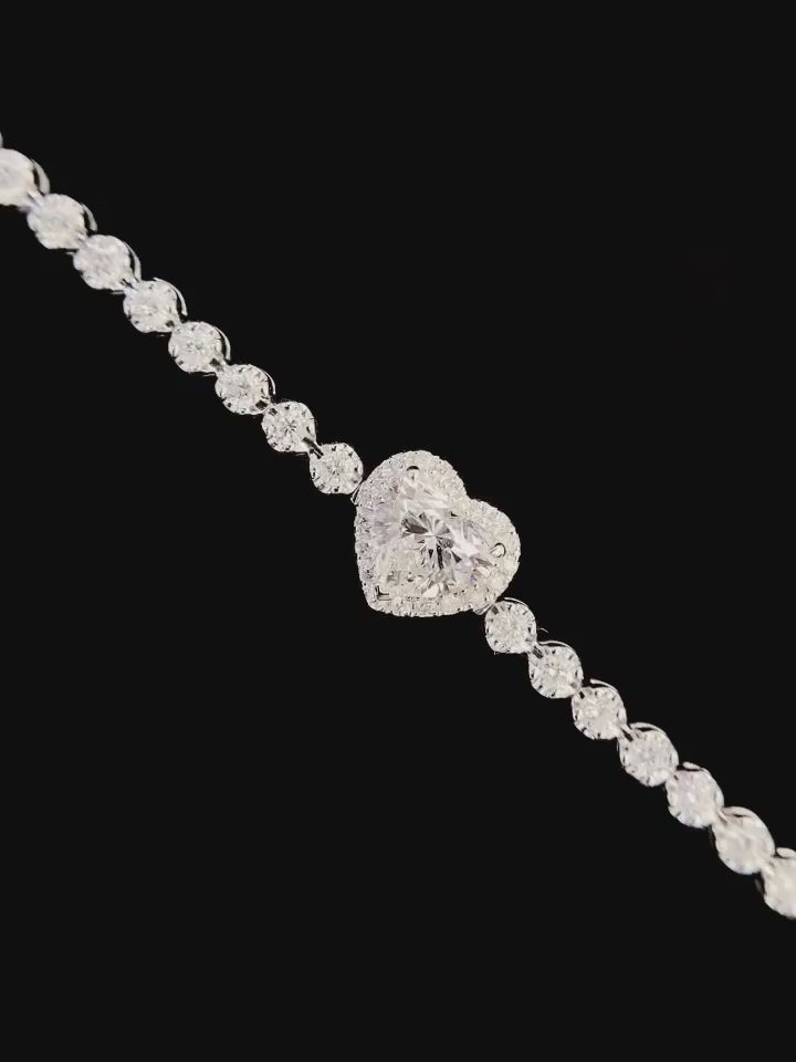 Heart Lab Grown Diamond Bracelet 6-7.5 Inch in 14k White Gold