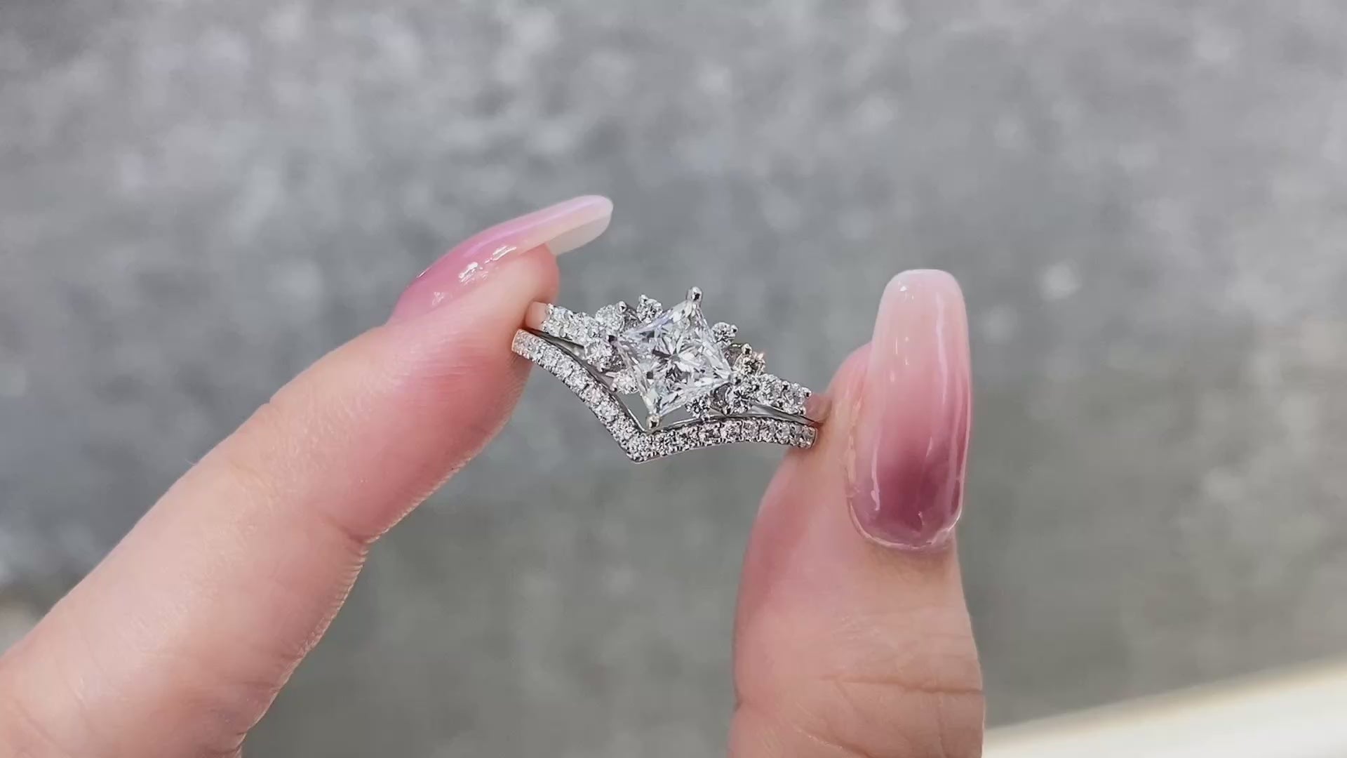 Cluster style Princess cut Lab Grown Diamond Engagement Ring in 14k White Gold
