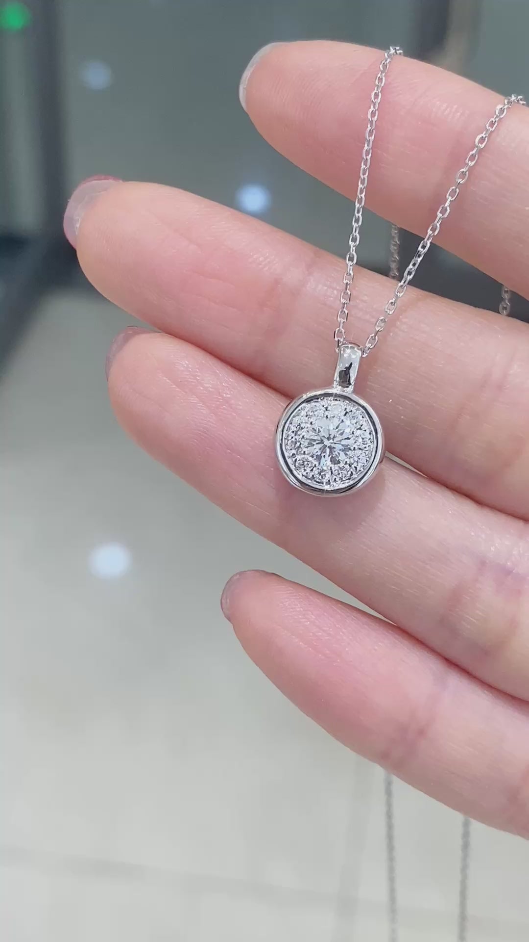 Round Halo Lab Grown Diamond Pendant Necklace in 14k White Gold
