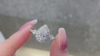 Fancy Halo Pear Convertible Lab Grown Diamond Necklace↔Ring