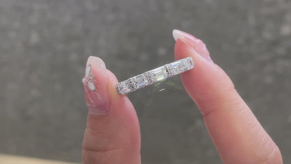 Horizontal Emerald Cut Lab Grown Diamond Half Eternity Band in 14k White Gold