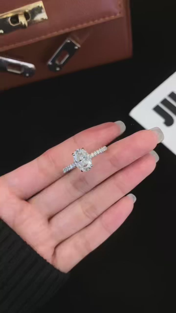 1.5 ct Oval Hidden Circlet & Pave Lab Grown Diamond Ring in Platinum