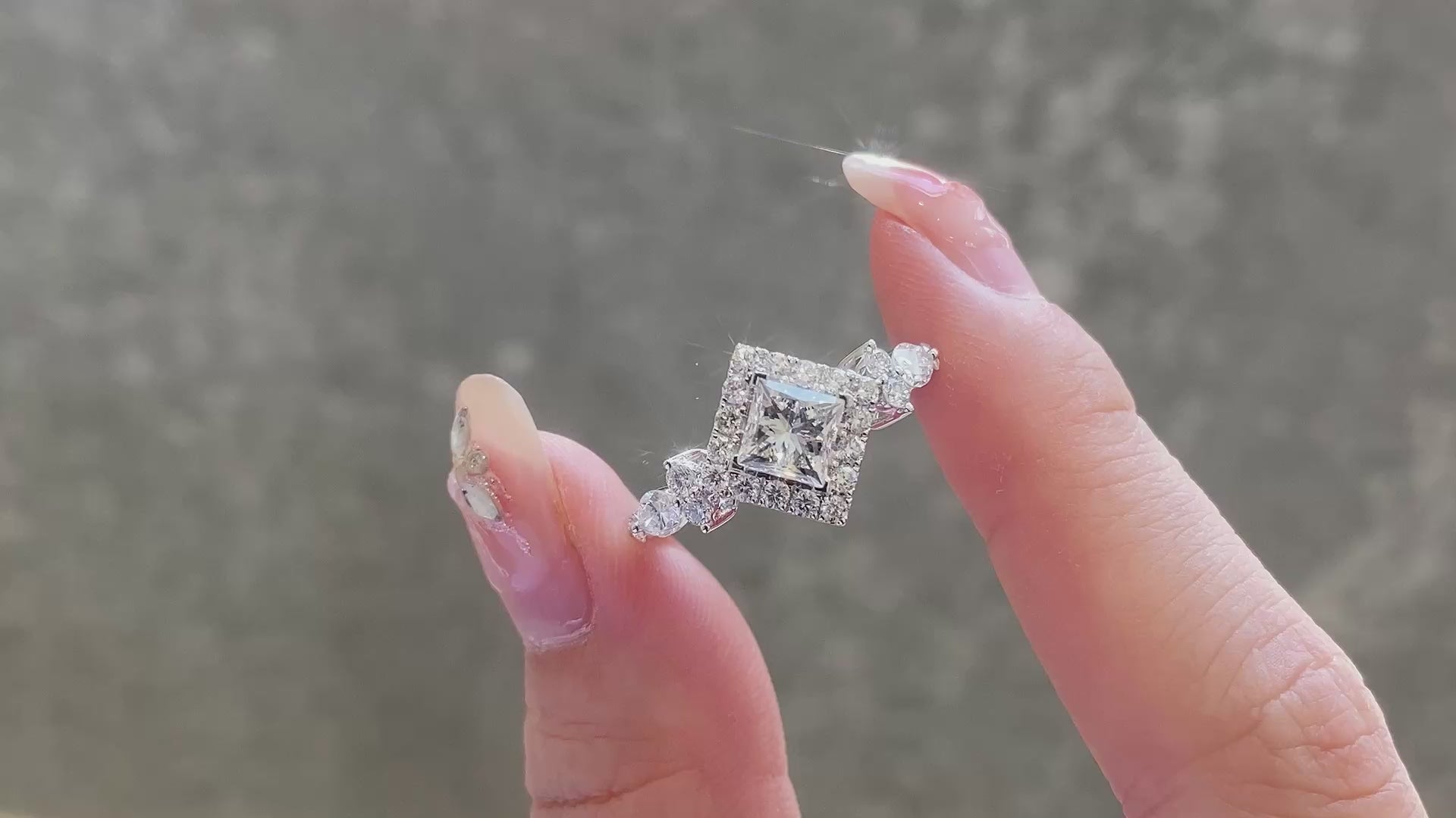 Vintage Princess cut Halo Lab Grown Diamond Engagement Ring in 14K White Gold
