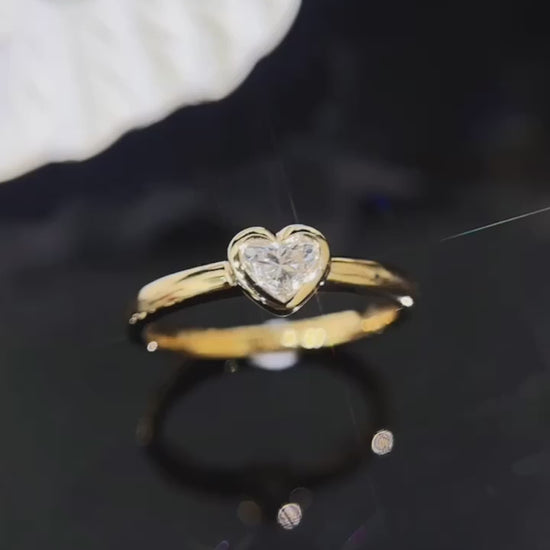 Bezel Heart Lab Grown Diamond Ring in 14K Yellow Gold
