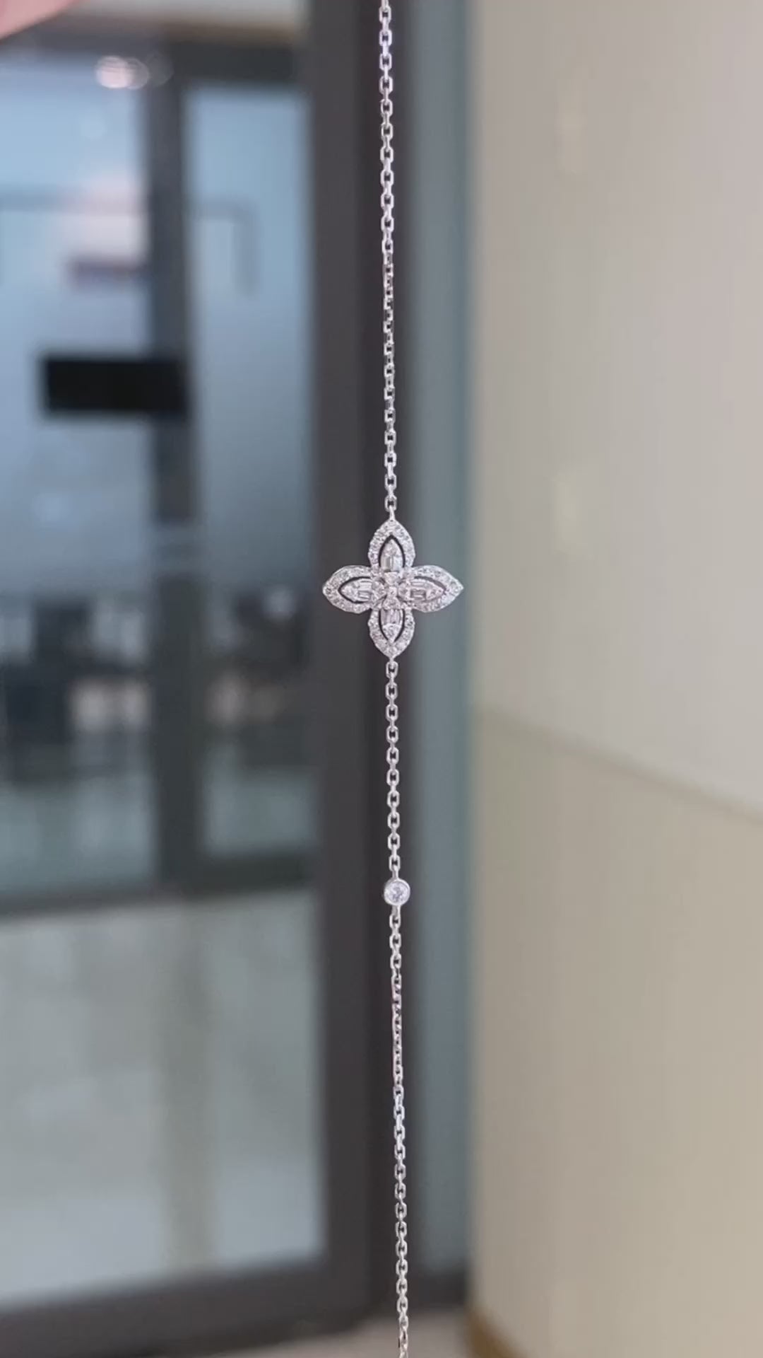 Four Leaf Clover Lab Grown Diamond Bracelet Lucky Charm in 14k White Gold