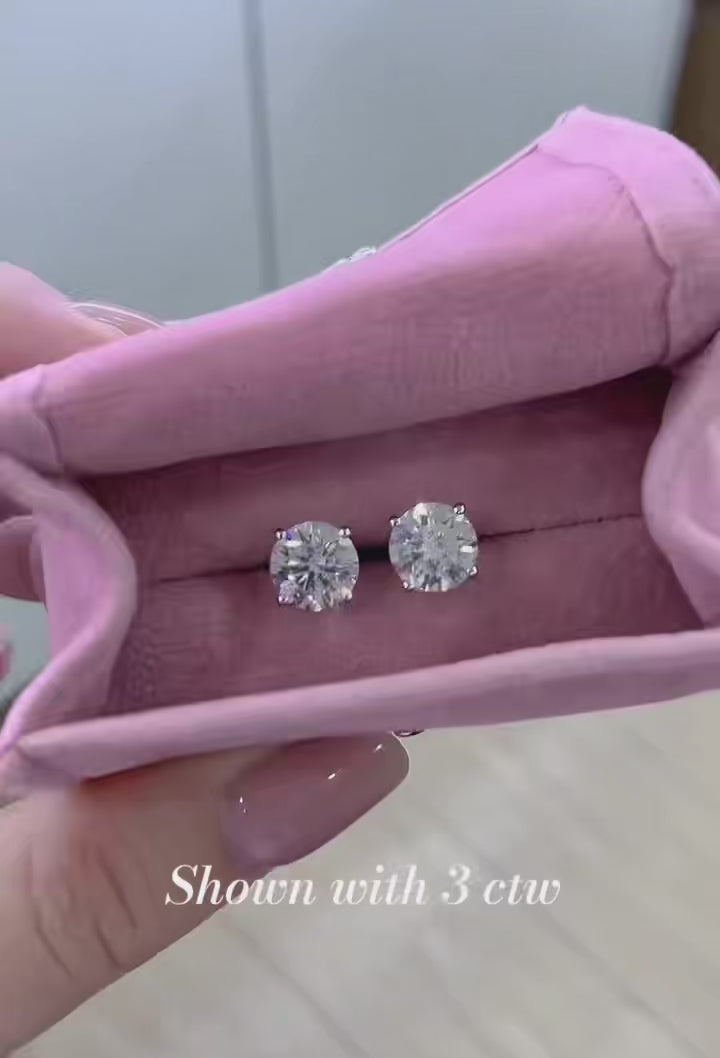 2ctw Perfect 4 prong Round Brillance Lab Grown Diamonds Earstuds (Pair) in 14k White Gold