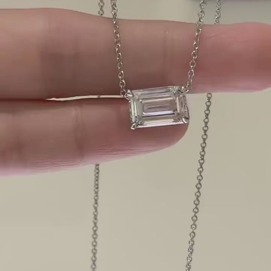 1 ctw East West Emerald cut Lab Grown Diamond Necklace in 14k White Gold