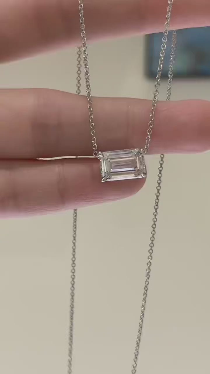 1 ctw East West Emerald cut Lab Grown Diamond Necklace in 14k White Gold