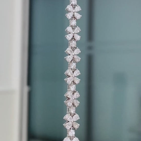 Pear Shaped Four Leaf Clover Lab Grown Diamond Bracelet 6-7.5 Inch in 14k White Gold