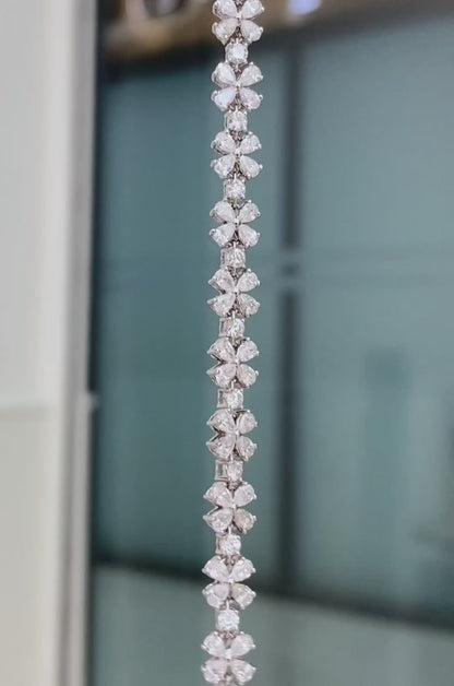 Pear Shaped Four Leaf Clover Lab Grown Diamond Bracelet 6-7.5 Inch in 14k White Gold